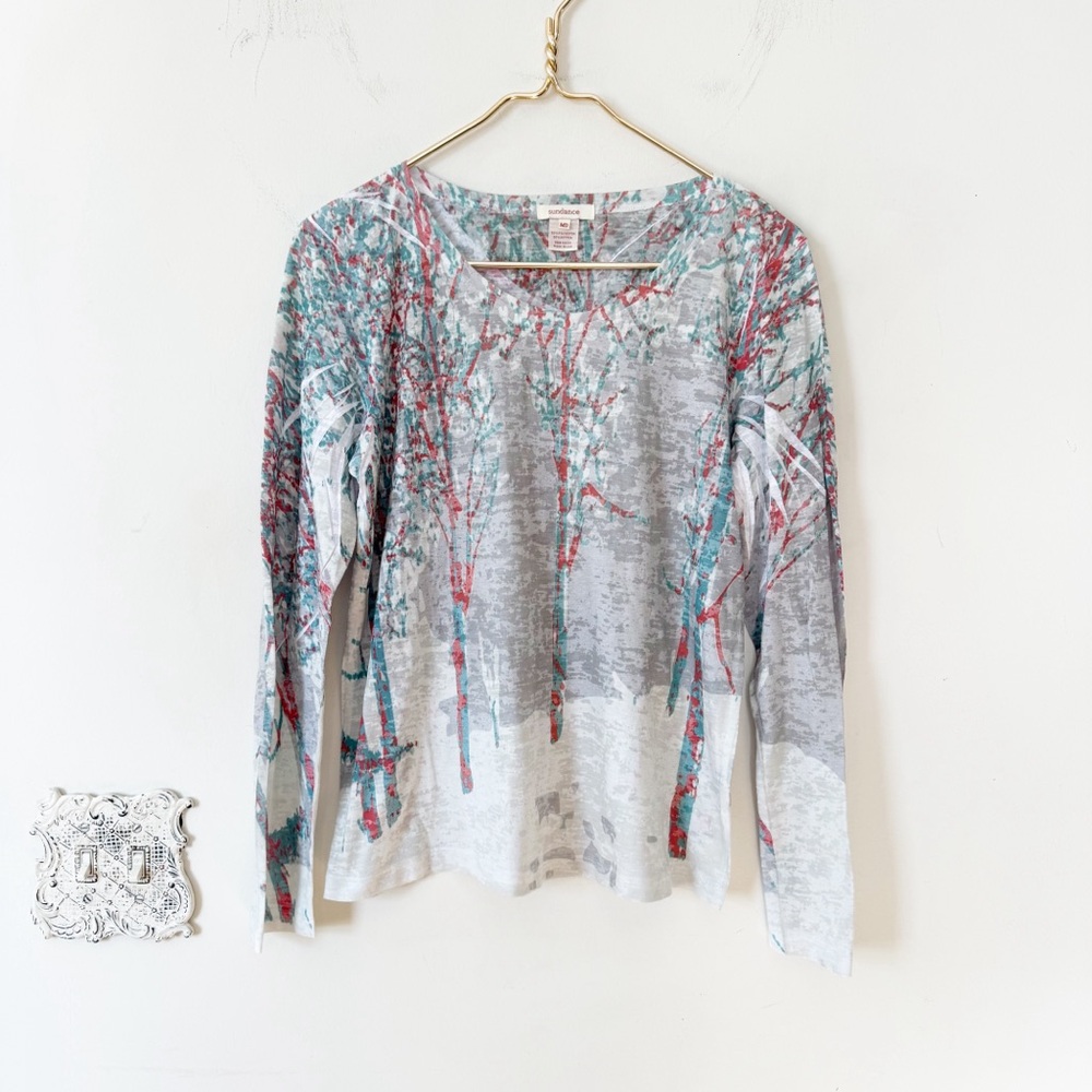 Sundance Winter Snowy Tree Forest Burnout Long Sleeve Tee M